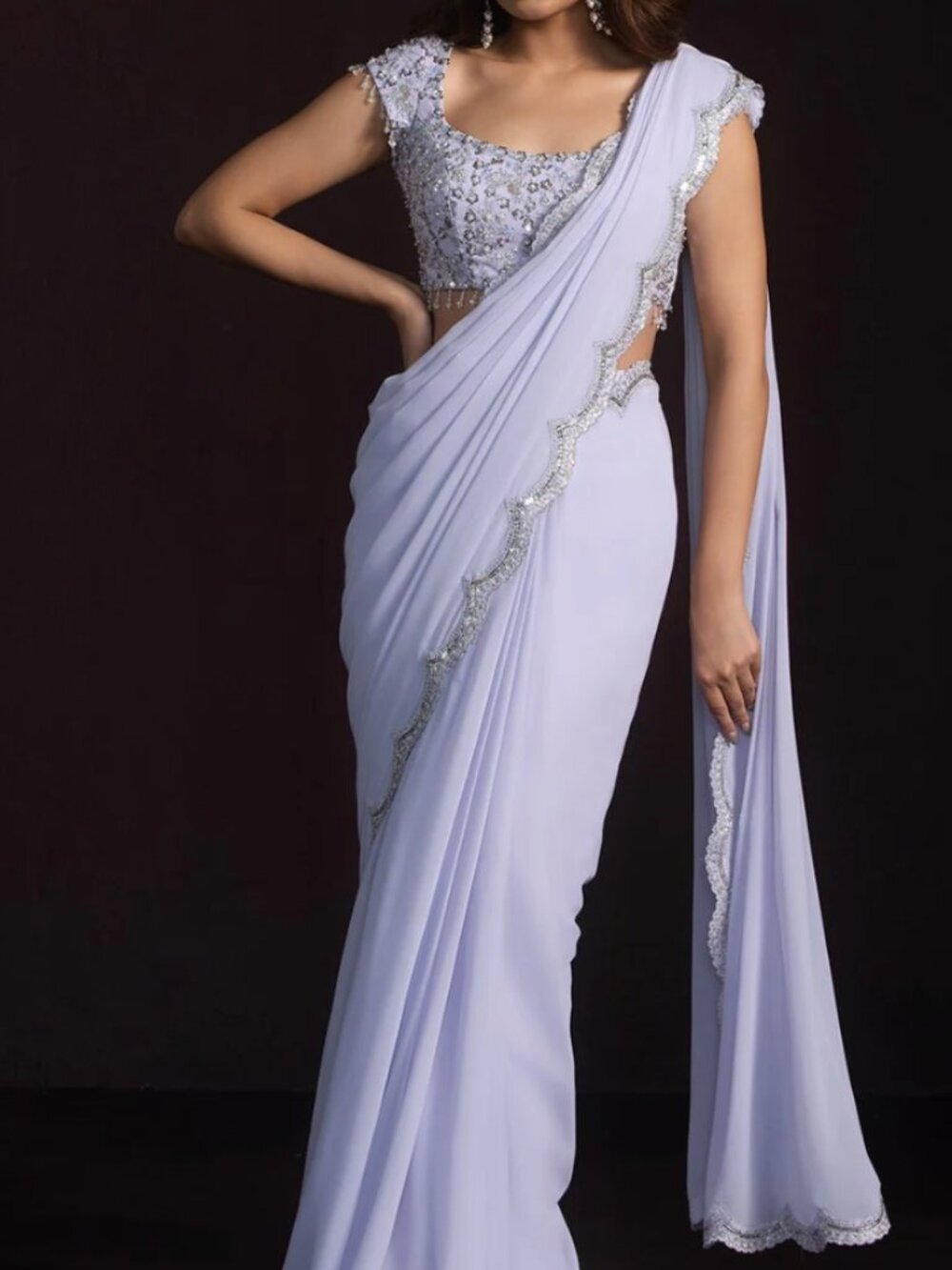 Lashkaraa - Soft Lavender Embroidered Georgette Saree